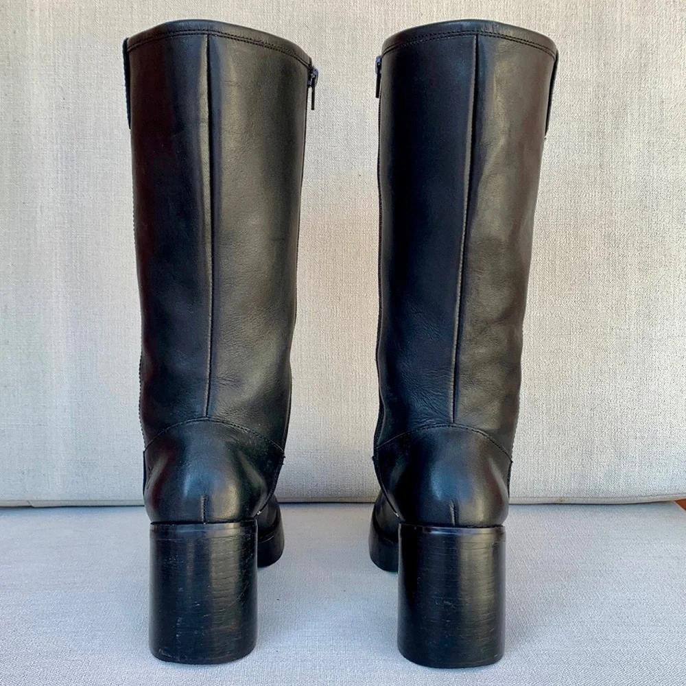 FRYE Vintage Y2K Dorian Platform Chunky Heel Tall Black Zippered Boots, Size 9 - Picture 3 of 13